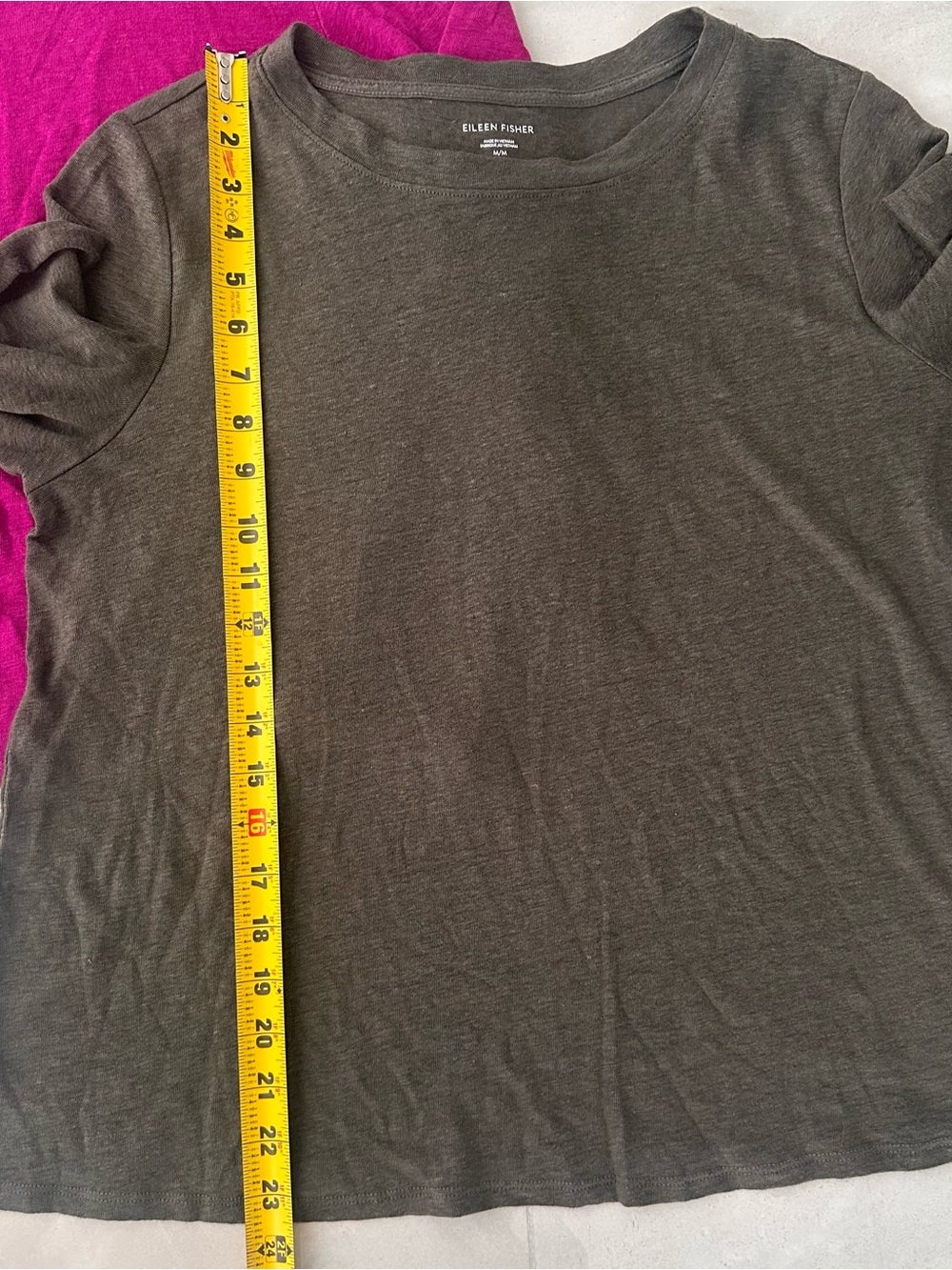 Eileen Fisher set of 2 Linen Long-Sleeve Crewneck Tops - Fuchsia & Dark Green M - Picture 10 of 10